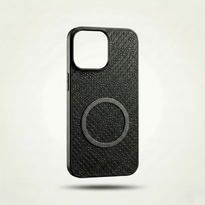 Snake Texture Leather Magnetic Ring Back Cover Case for iPhone