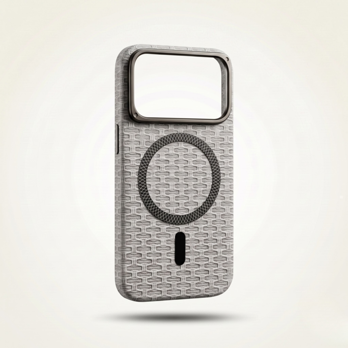 Woven Texture Magnetic Ring Protective Phone Case – Premium Metal Camera Frame for iPhone