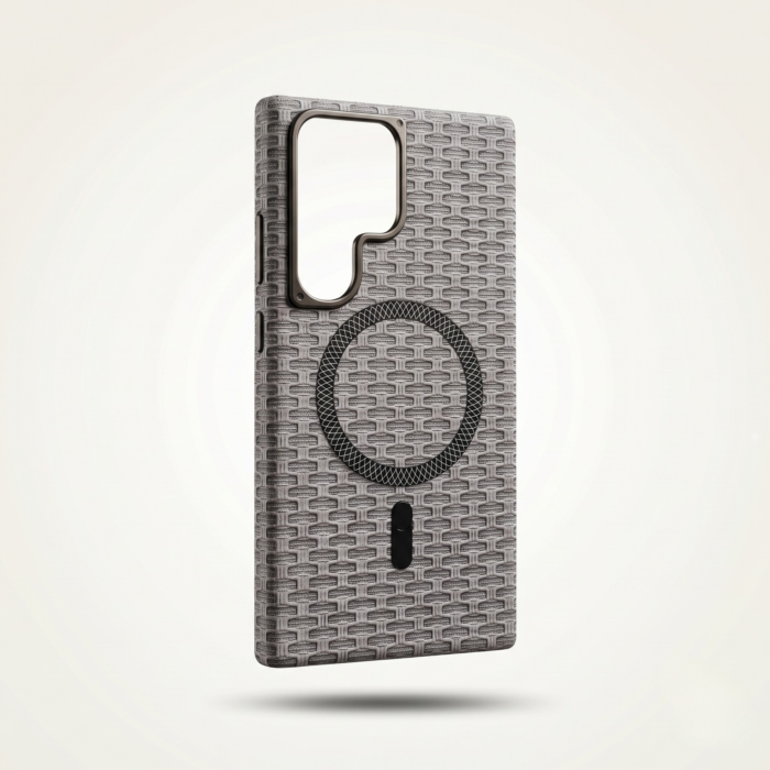 Woven Texture Magnetic Ring Protective Phone Case – Premium Metal Camera Frame for Samsung