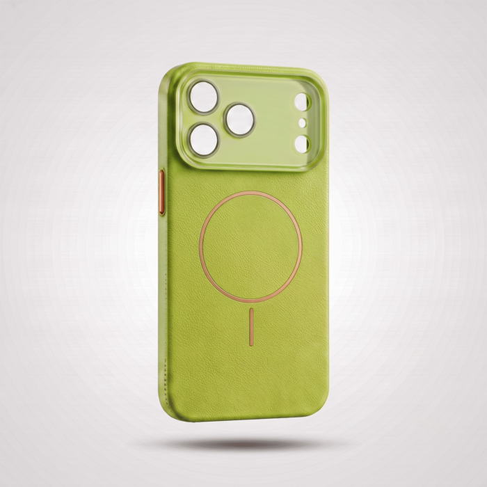 Stitched Leather Magnetic Ring Protective Case with Metal Buttons For iPhone